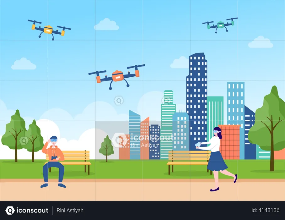 People using drone for photography  Illustration