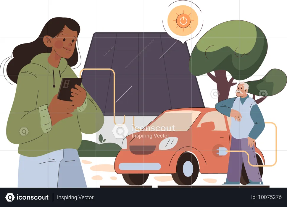 People using green energy in cars  Illustration