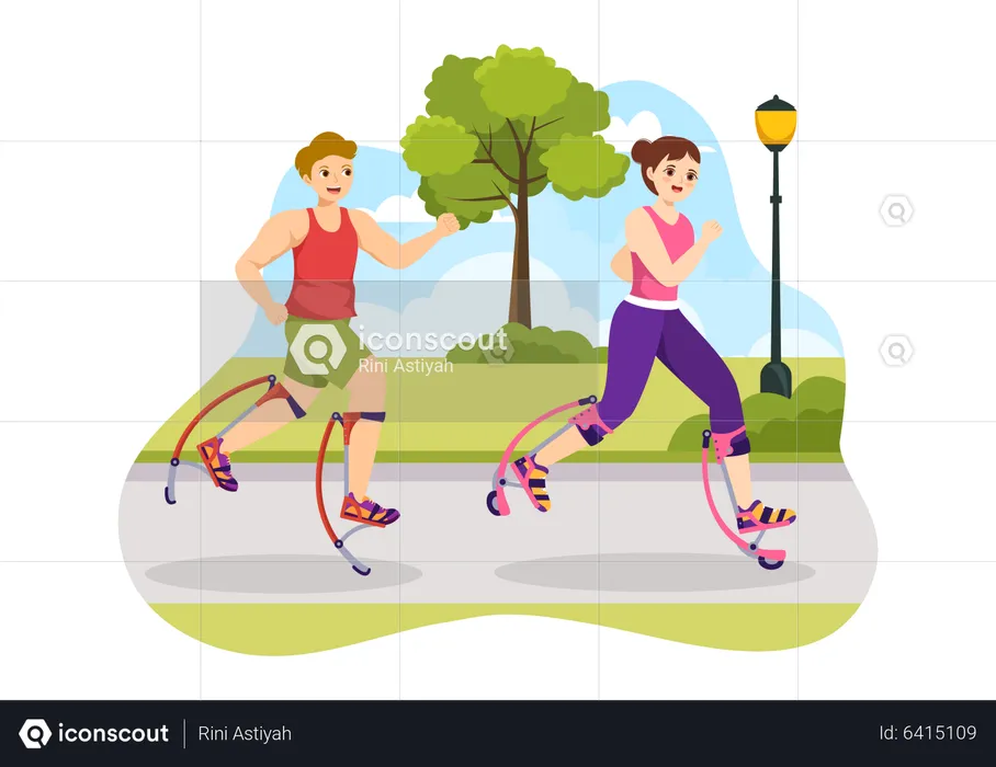 People using jumping stilts  Illustration