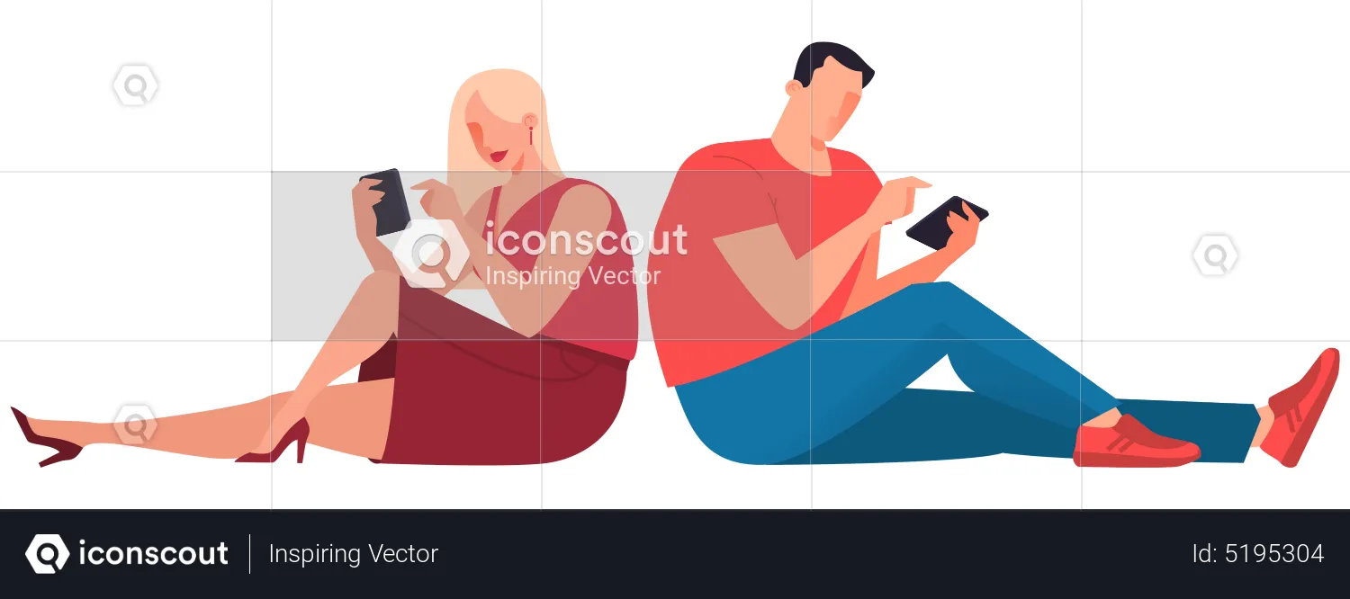 People using mobile while sitting on floor  Illustration