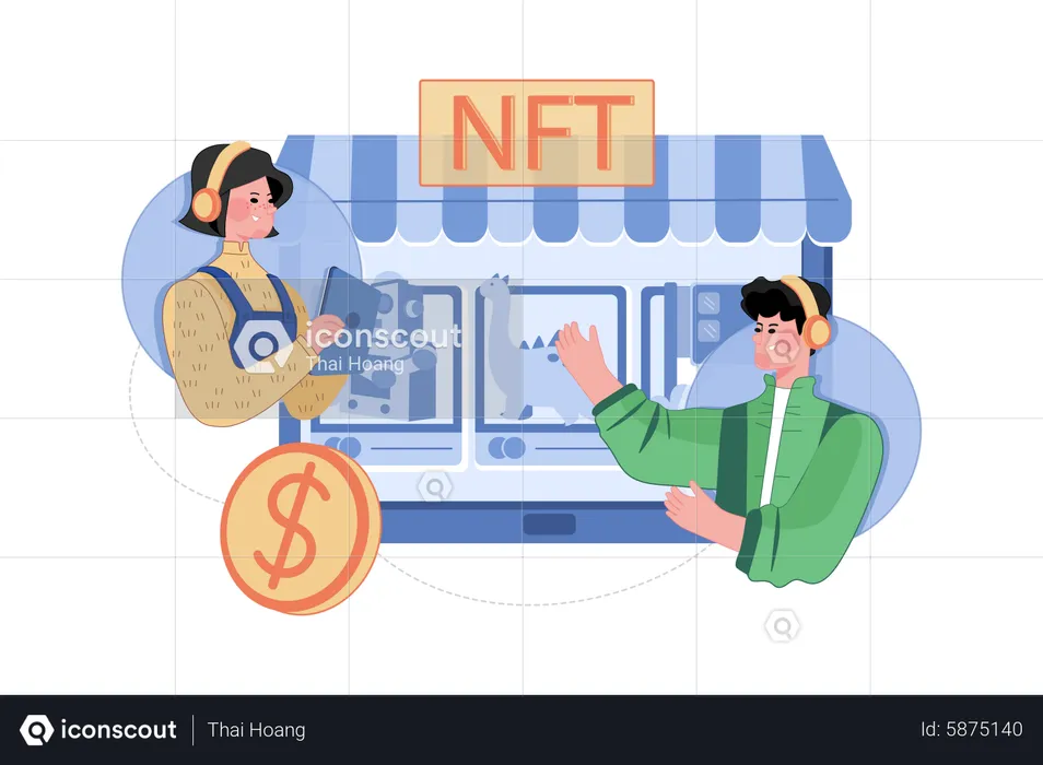 People using NFT marketplace  Illustration