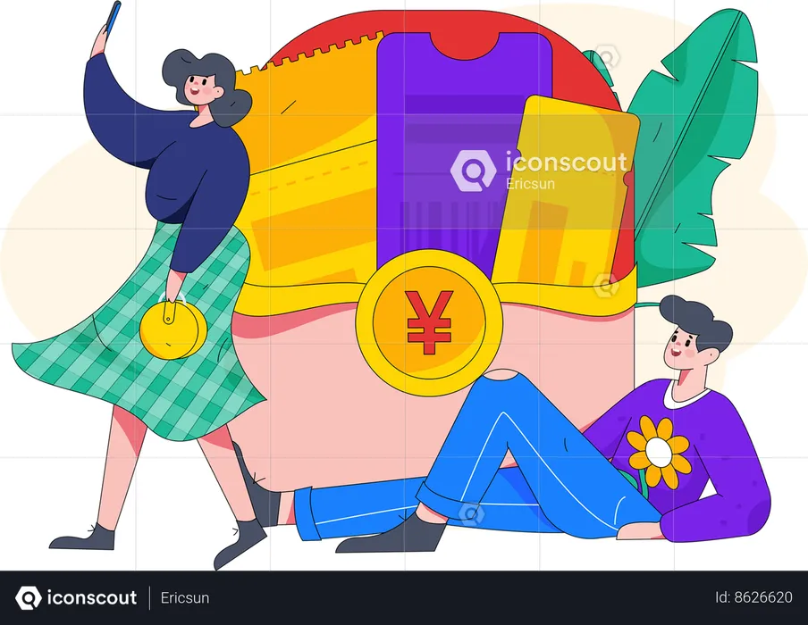 People using offer voucher during online shopping  Illustration