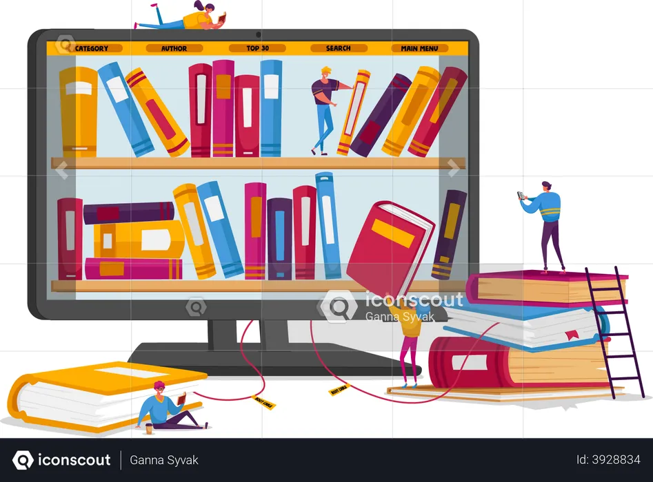 People using online library  Illustration