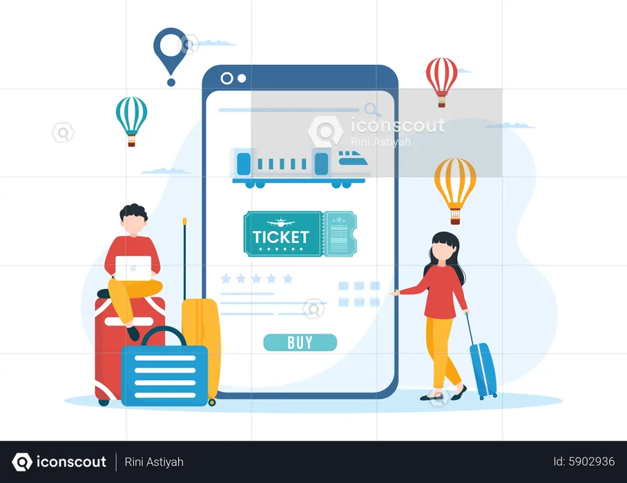People using online ticket booking system  Illustration