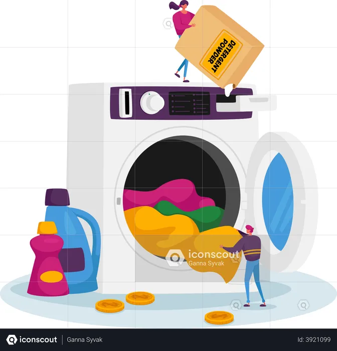 People using public laundry  Illustration