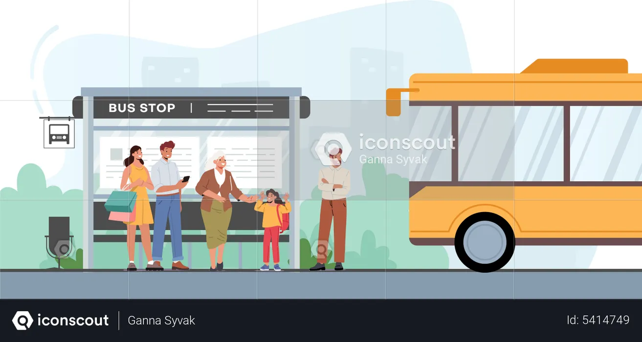 People using public transport system  Illustration