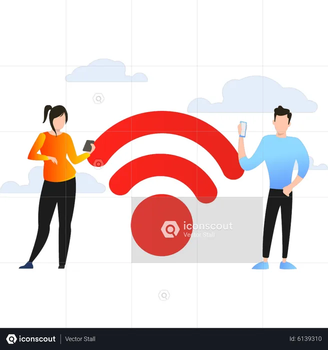 People using public Wifi hotspot  Illustration