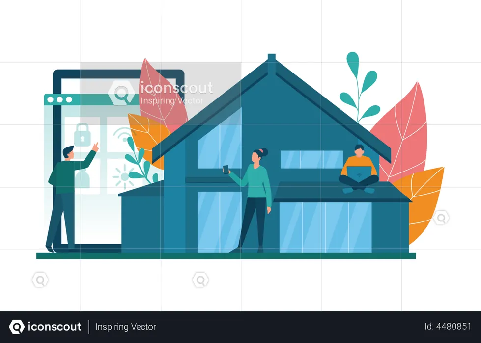 People using smart home app  Illustration