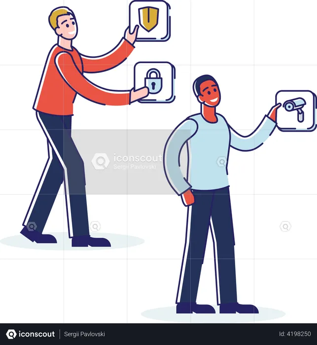 People using smart house security control  Illustration