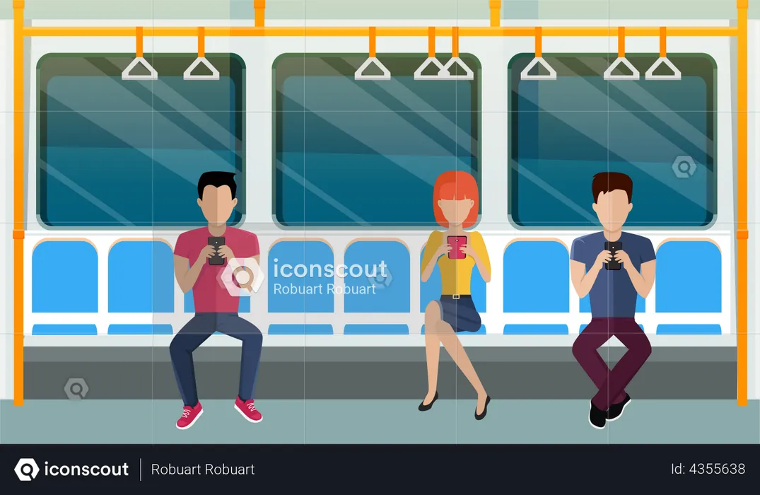 People using smartphone while commuting in metro  Illustration