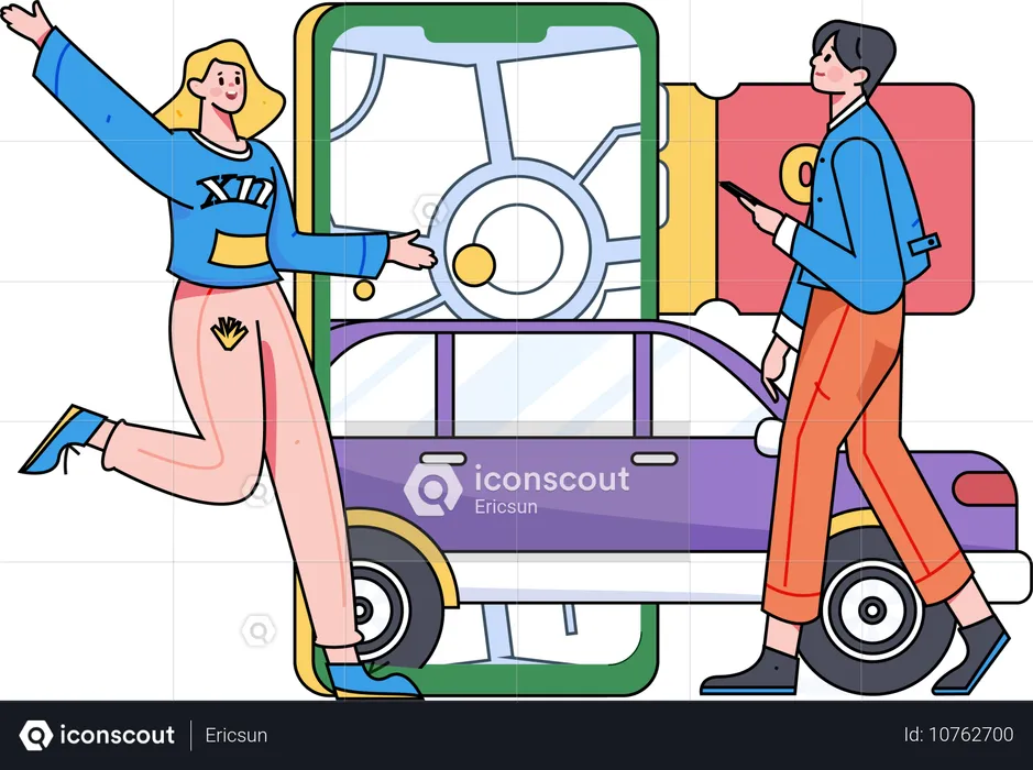 People using taxi booking app  Illustration