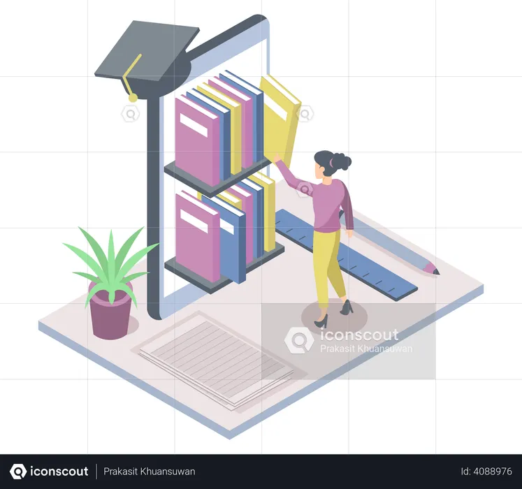 People using virtual library for graduation study  Illustration