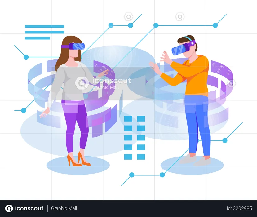 People using Virtual Technology  Illustration