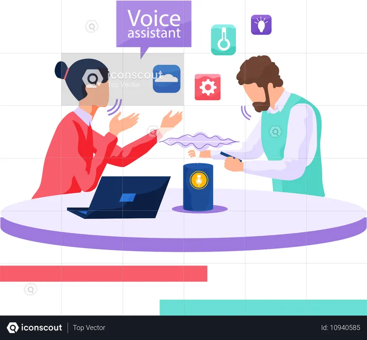 People using voice controlled smart speaker  Illustration