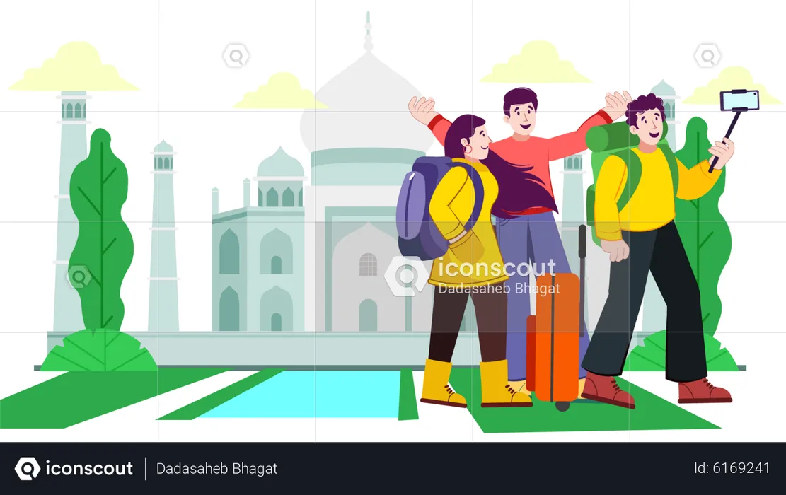 People visiting taj mahal  Illustration