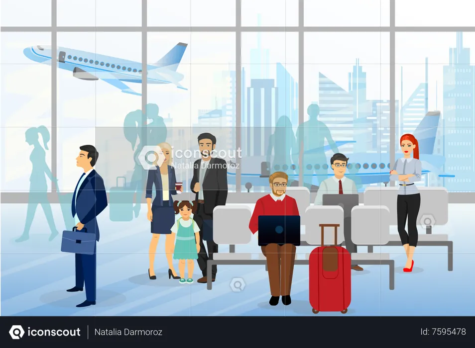 People waiting for boarding in plane  Illustration