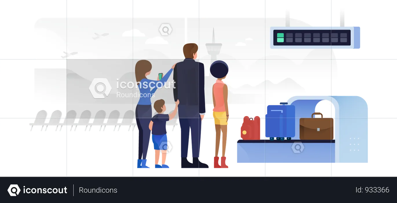 People Waiting For Luggage At Baggage Carousel  Illustration