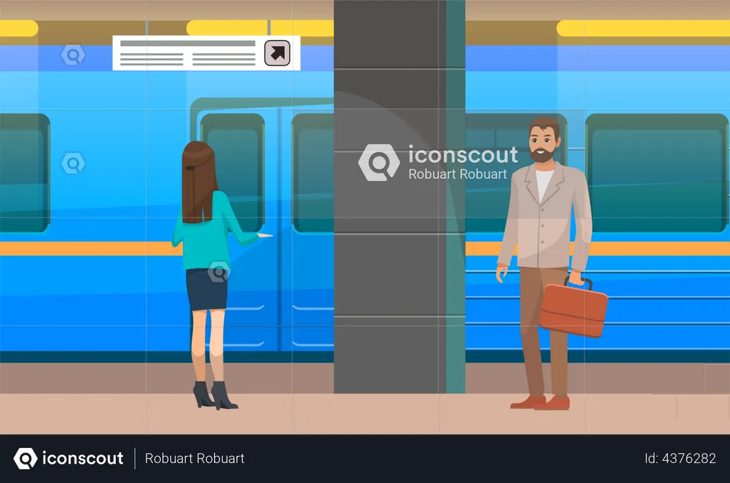 People waiting for train at subway station  Illustration