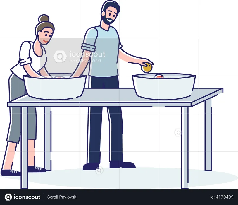 People Washing Fruits  Illustration