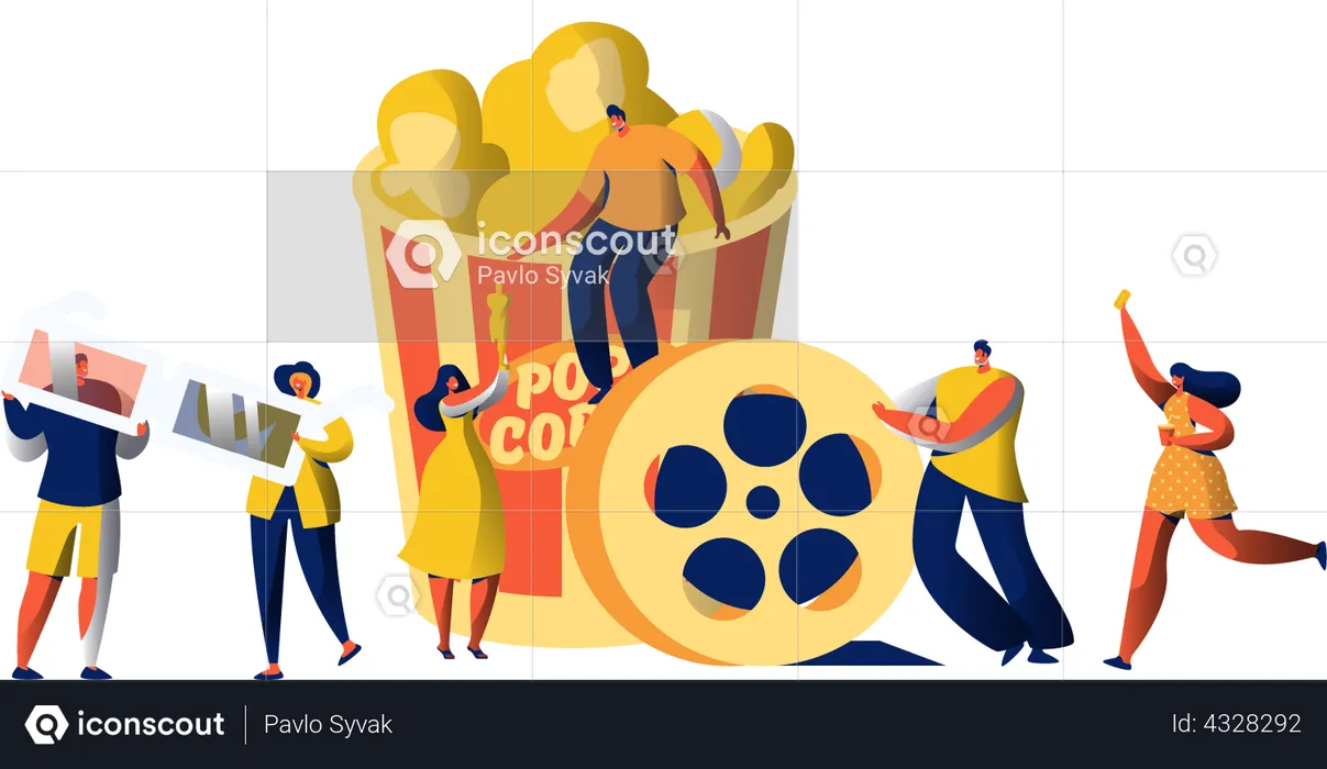 People watch movie using 3d glasses  Illustration