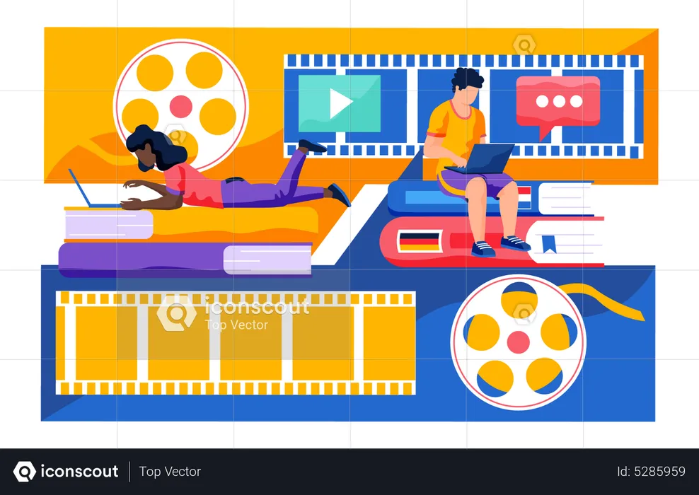 People Watching a movie on the internet  Illustration