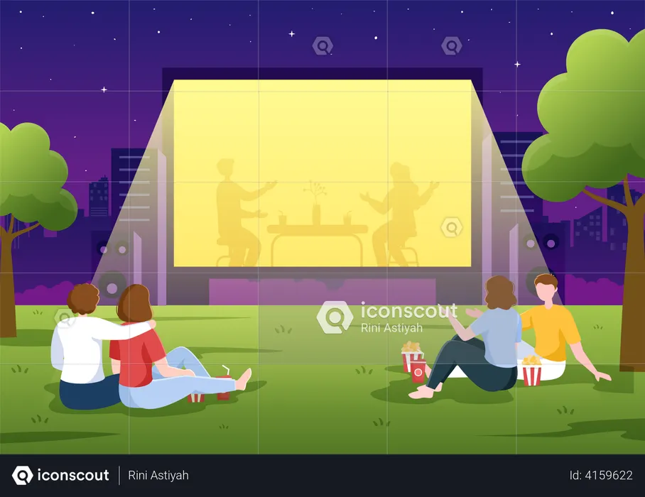People watching movie at open theater  Illustration