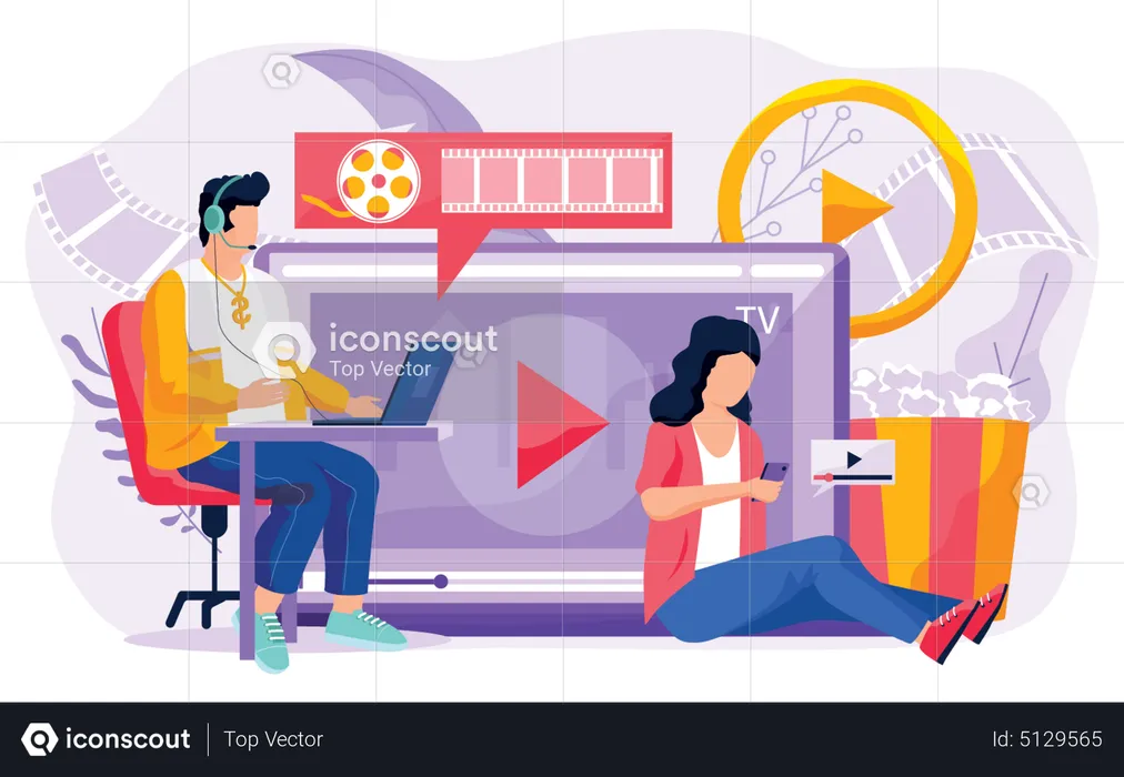 People watching movie online  Illustration