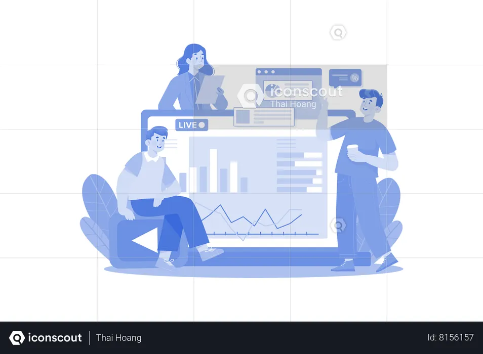 People watching online analytics  Illustration