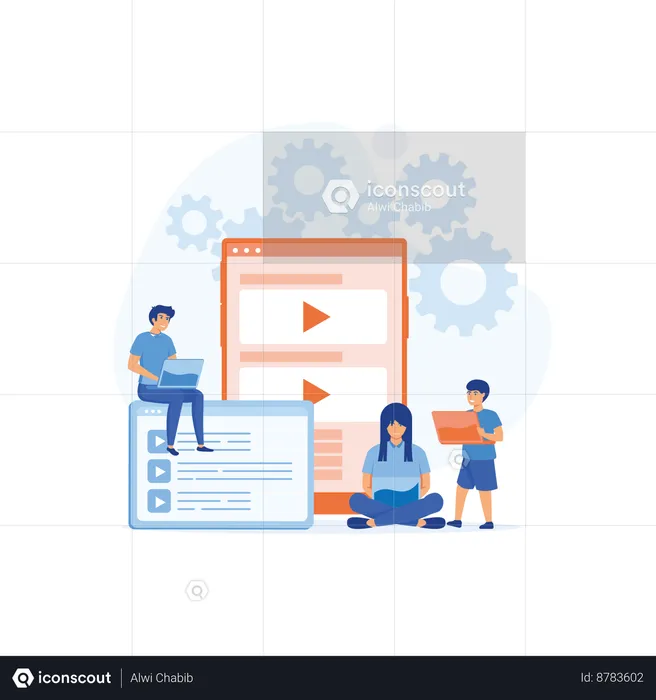 People watching video on laptop  Illustration