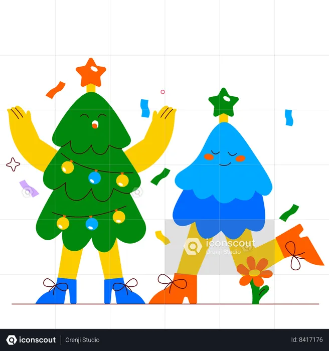 People wearing christmas tree costume for celebration  Illustration
