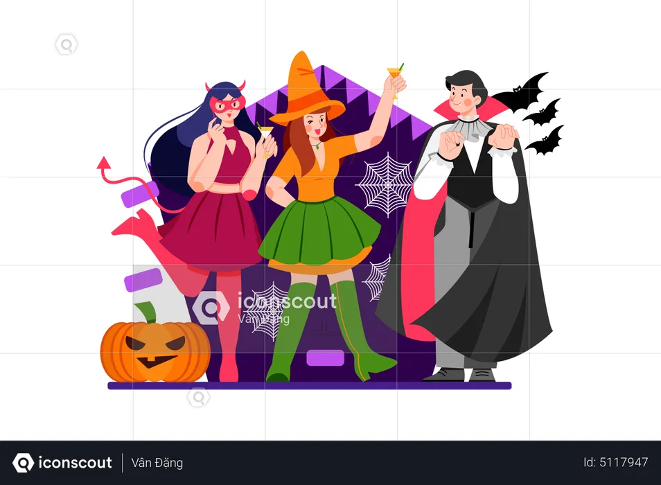 People wearing Halloween costume in Halloween  Illustration