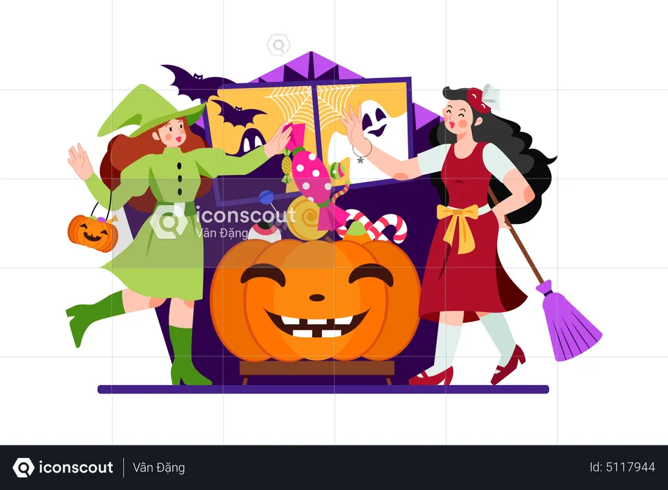 People wearing Halloween costume in Halloween day  Illustration