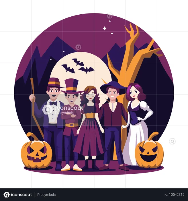 ハロウィーンの衣装を着た人々  イラスト