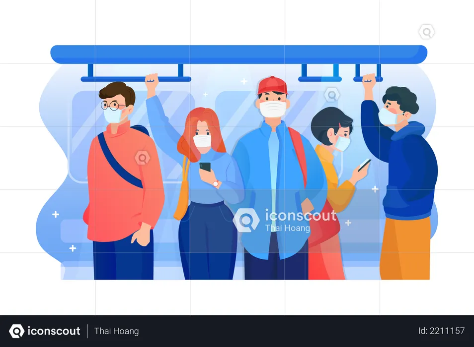 People wearing mask in the subway  Illustration