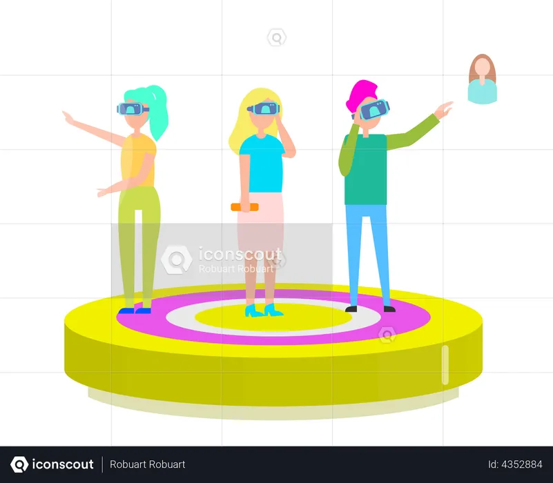 People wearing VR glasses play using modern technologies  Illustration