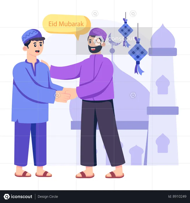 People wishing Eid Mubarak  Illustration