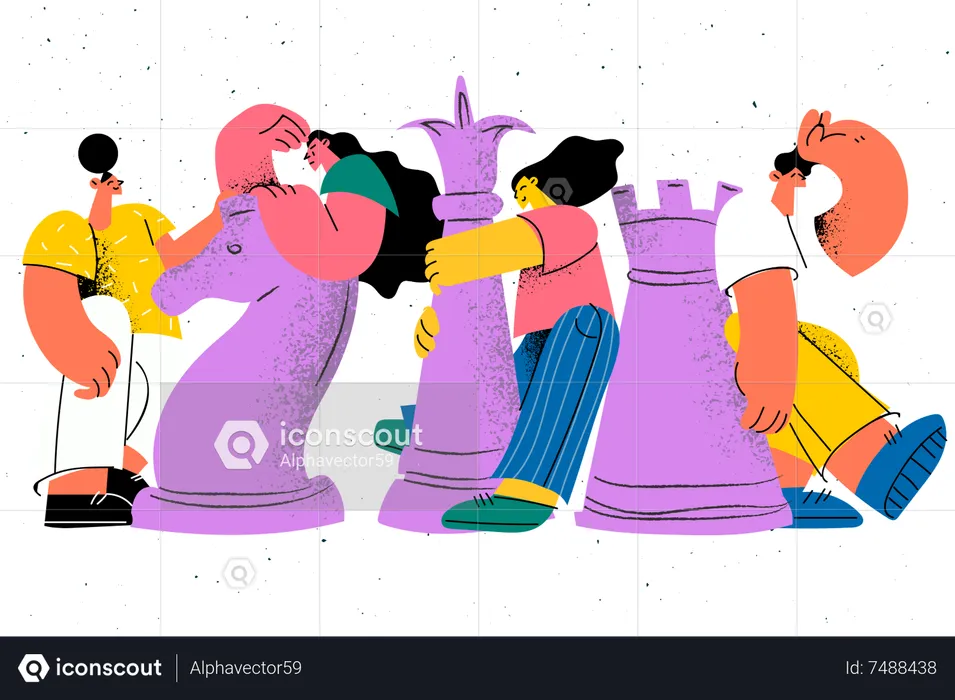 People with chess piece  Illustration