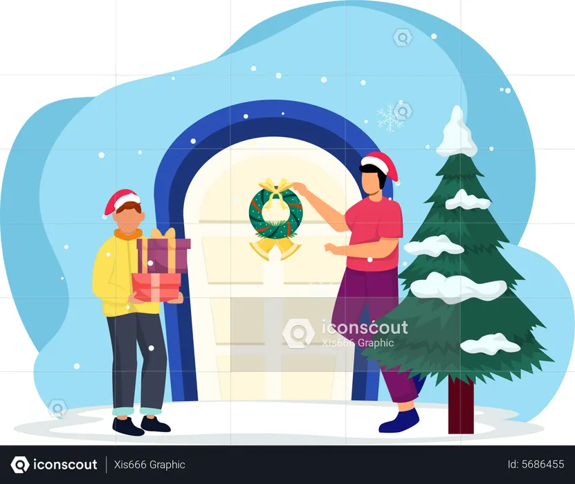 People with christmas gift  Illustration