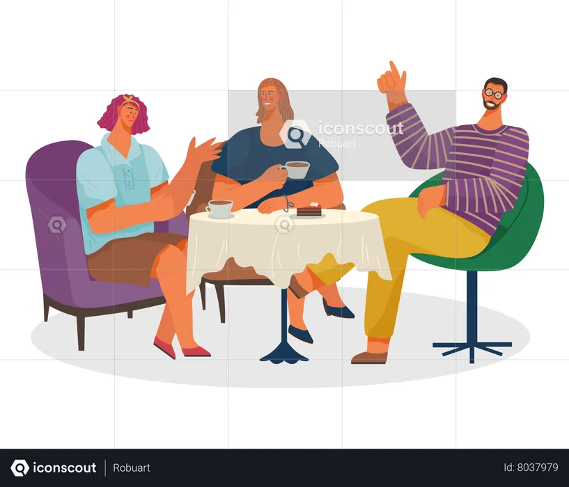 People with Coffee and Dessert Together  Illustration