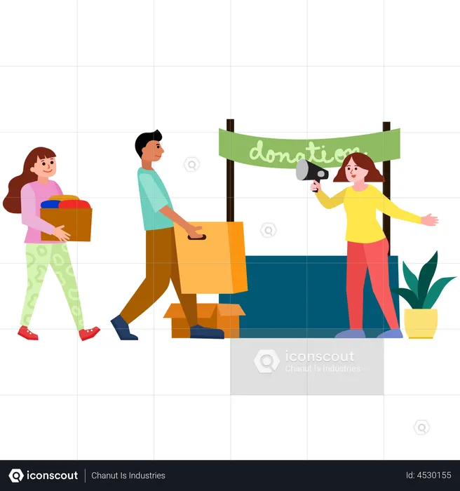 People with Donation boxes  Illustration