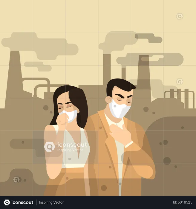 People with face mask suffering Air Pollution  Illustration