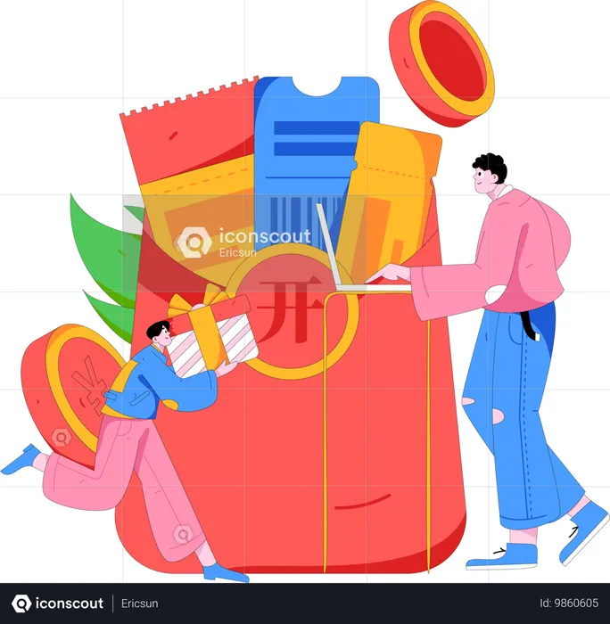 People with gift envelope  Illustration