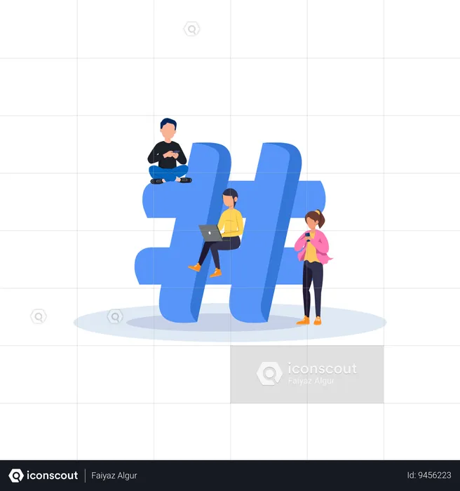 People with hashtag sign  Illustration