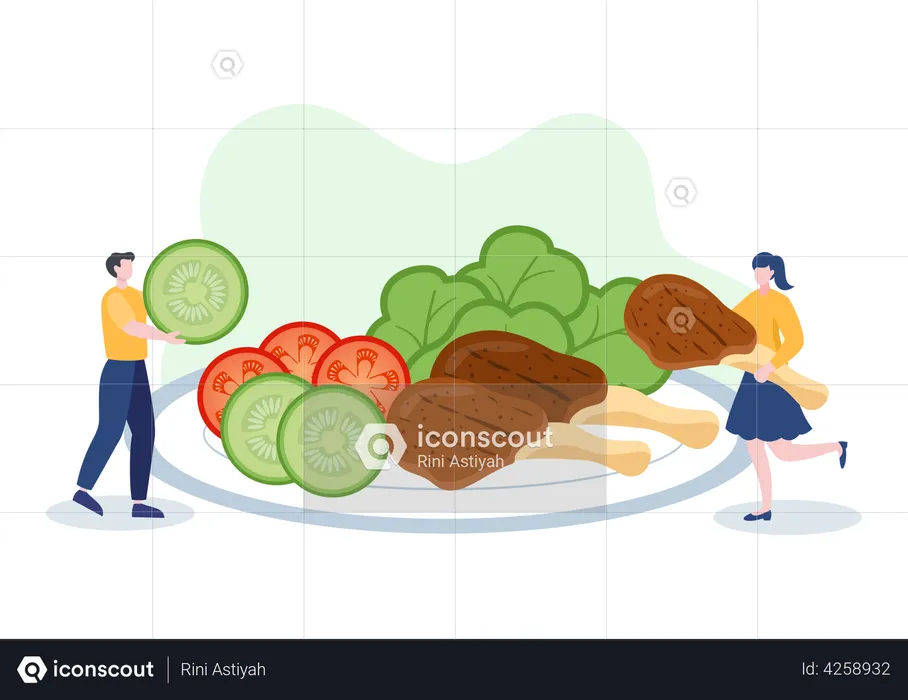 People with healthy food  Illustration