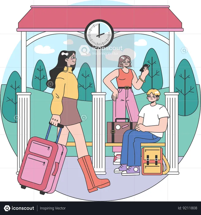 People at railway station  Illustration