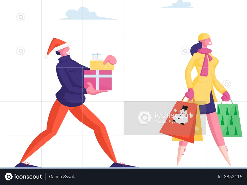 People with Presents for Family and Friends  Illustration