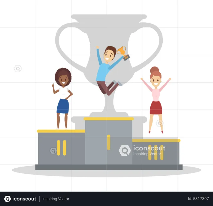 People with trophy celebrate success  Illustration
