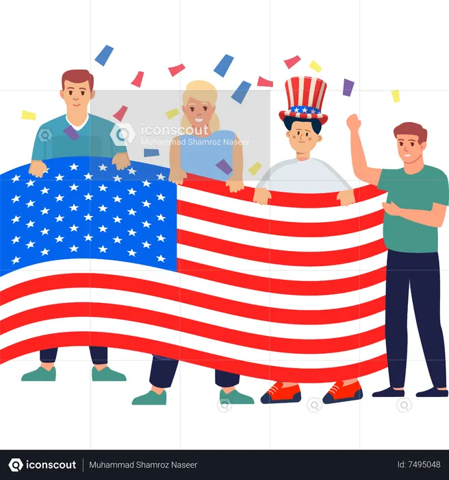 People with usa Flag  Illustration