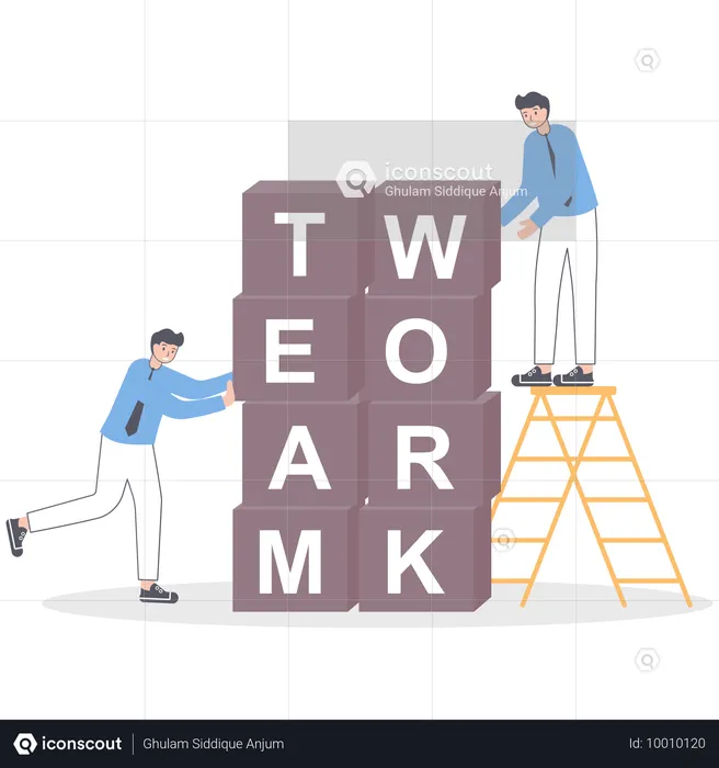 People with word Teamwork box  Illustration