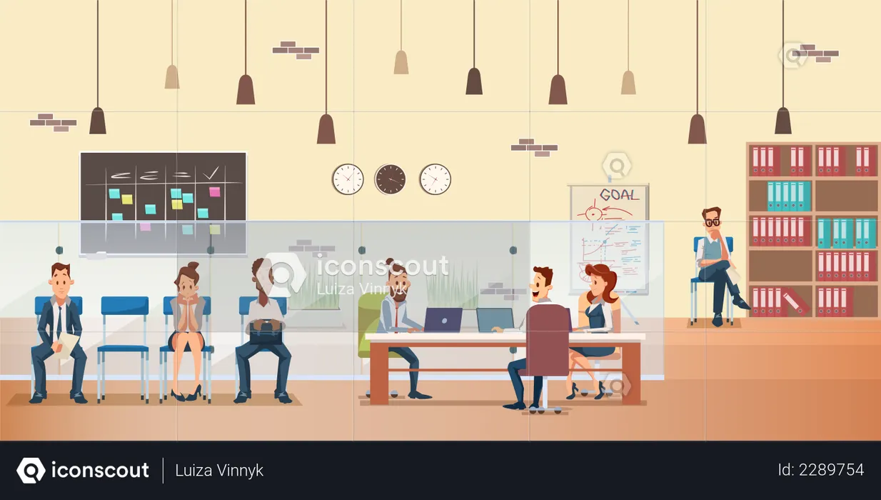 People Work on Desk at Office  Illustration